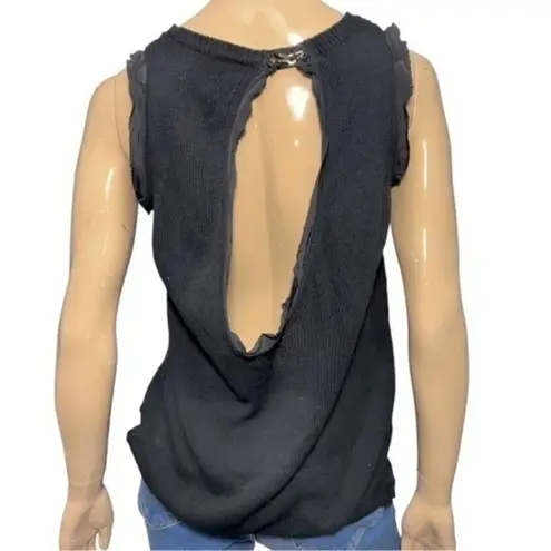 3.1 Phillip Lim XS Black Cotton Linen Blend Oversized Open Back Tank Sweater