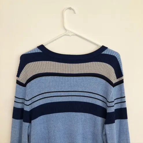 Investments NEW NWT Plus Size Blue Light Blue Black Striped Crew Neck Sweater 1X