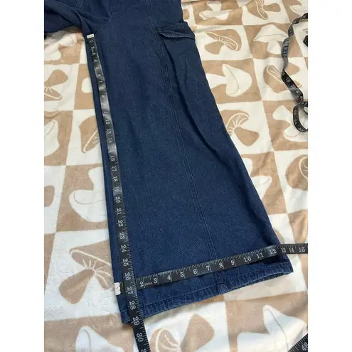 Circus NY Denim Wide Leg Baggy Cargo Pants Elastic Waist Dark Wash Size S Blue