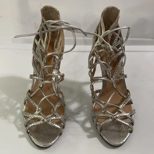 Schutz silver snake embossed strappy gladiator heel leather sandal size 7