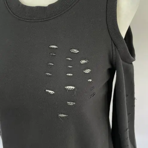 Central Park West New Distressed Cold Shoulder Zip Back Los Feliz Sweatshirt Black