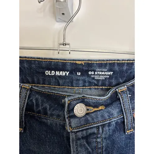 Old Navy  OG Straight Ankle Jeans Womens 12 High-Waisted Button Fly Blue