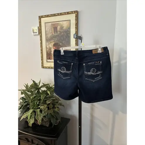 Seven 7 Women's Denim Jean Shorts 14 Embroidered Dark Wash Stretch Inseam 5.75”