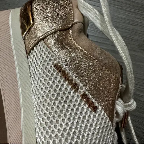 Michael Kors MK Allie Trainer Leather Pink Gold Sneaker Shoes Size 8
