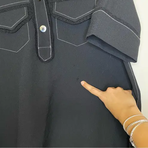 Ganni NEW Sable Topstitch Crepe Swing Button Front Mini Dress Black Sz 36 SNAGS