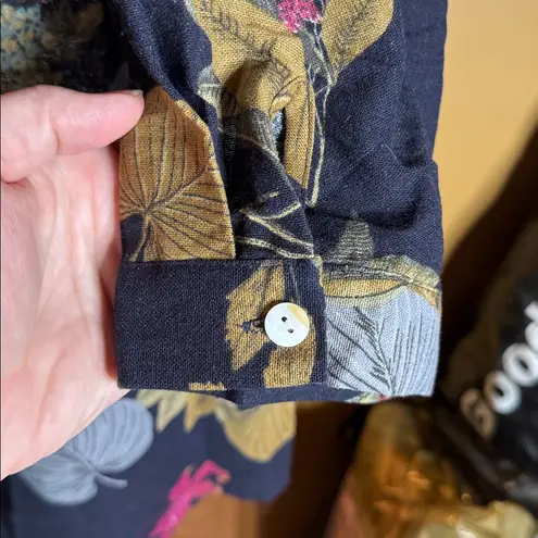 Zanzea NWT Button Down V Neck 3/4 Sleeve Floral Blouse Cotton w/ Pockets Navy 2X