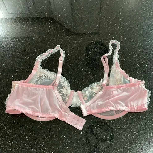 Vogue's Secret Pink Sheer Mesh Lace Trim Embroidered Underwire Bra 42E Size undefined