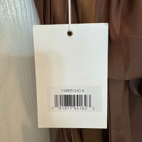 Mac Duggal NWT 11687 Brown Pleated Feather Cap Sleeve Open Back Gown Size 4