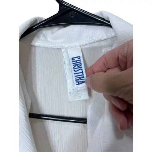 White Sleeveless Duster Top Christina Sheer Button Down Pockets Size 1X