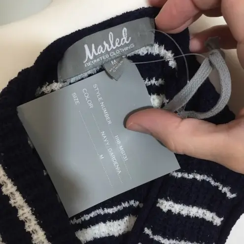 Marled Reunited NWT Navy Blue White Striped Top