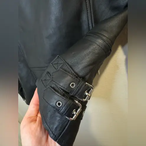MICHAEL Michael Kors 100% Leather Moto Black Jacket‎ Size XXS