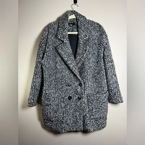 Hatch The Bristol Boucle Wool Coat Black Knit Double Breasted Sz 3 US 10