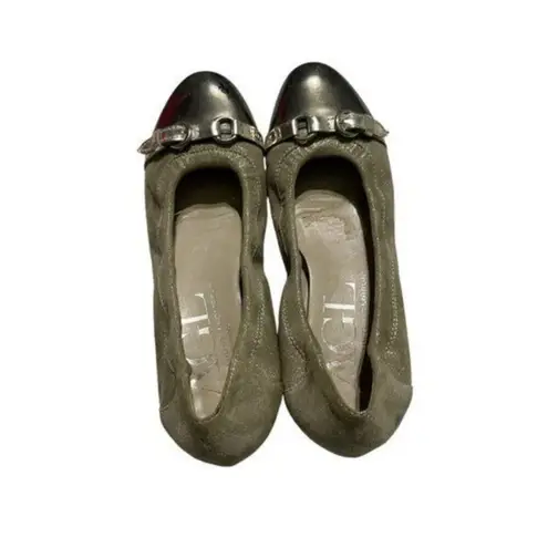 AGL Attilio Giusti Leombruni Ballet Flat Leather Cap Toe Buckle Gray Size 36
