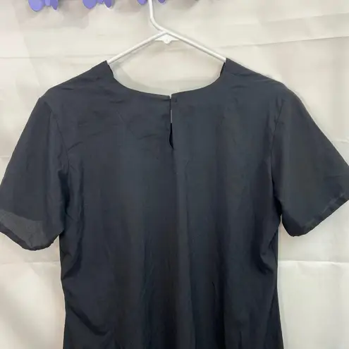 Vintage women's black scoop neck short sleeve casual modest kurta slit dress L Size L