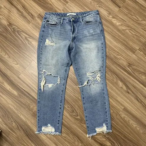 KanCan Sz 9 28 Jean Distressed Holes Busted Knees High Rise Waist Denim Women’s Blue