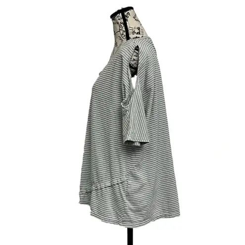 Fresh Produce Top Women 2X Plus Grey Pullover Blouse Striped Cold Shoulder USA
