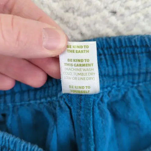 Soul Flower Teal Striped Pants Waist Pull On Cotton Low Impact Dye Small Casual Blue