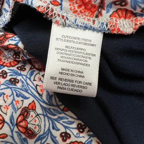 Halo Womens Blouse Top Shirt Floral Print Faux Wrap Pullover Short Sleeve Small Red