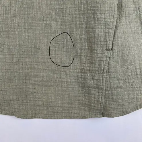 Pure Jill Women's Hooded Gauze Tunic Top Olive Green Button Front Pockets Casual Size L