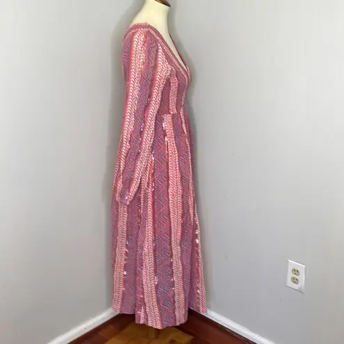 Warm Pink Smocked Striped Maxi‎ Dress 1