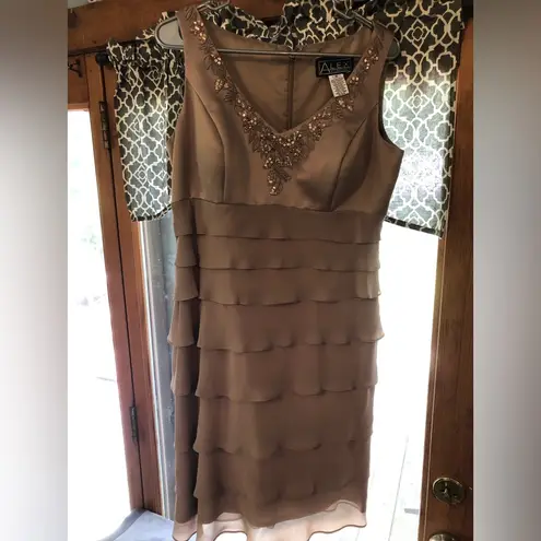 Alex Evenings sequin Embellished Beige Jacket and ruffle sleeveless dress 12