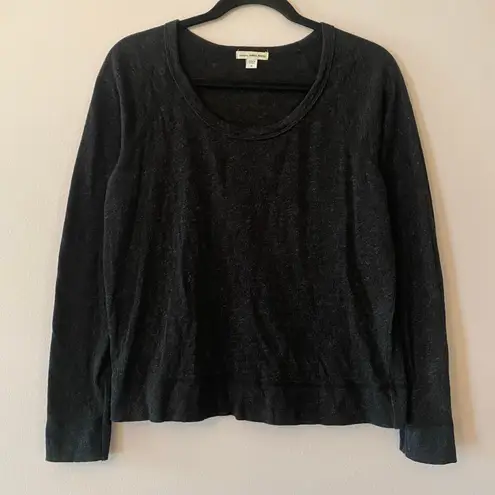 James Perse Standard Heathered Black Crewneck Long Sleeve Shirt Women's 2 Medium