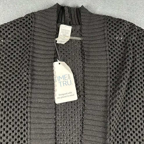 Time And Tru Womens S-M Black Crochet Layering Cardigan Vest Open Front Mesh NWT