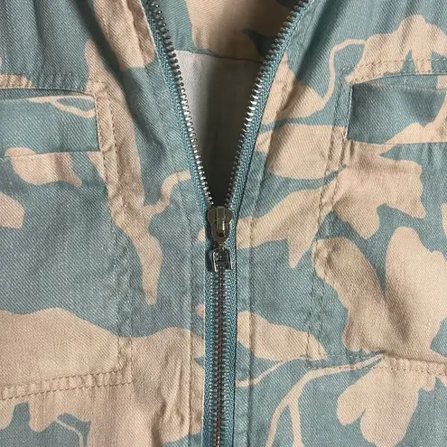 Tanya Taylor Skye Blue Cream Floral Print Zip Up Cap Sleeve Romper Size Small