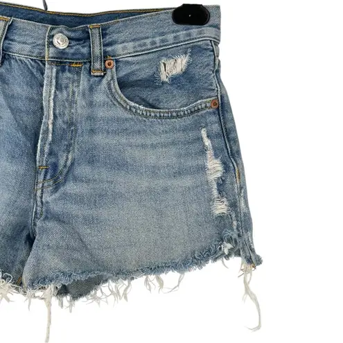 All Saints Destroyed Distressed Light Wash Denim Shorts Frayed Waist 25
