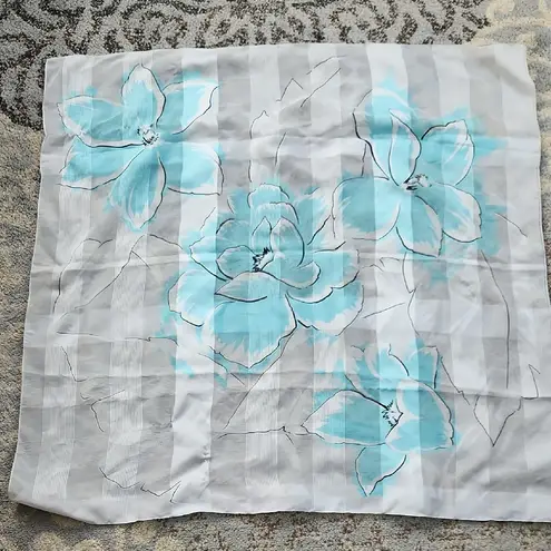 Vintage St.Michael Floral Italian Square Scarf White Blue