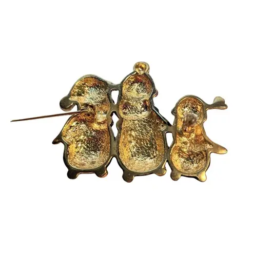 Penguin Family Brooch & Gold Wreath Pin With Faux Pearls A342