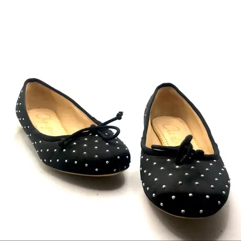 Charlotte Olympia BLACK WITH WHITE BEAD DOTS FABRIC AND LEATHER FLATS (35)
