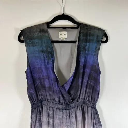 Reiss Mirte Silk V-neck Maxi Dress Size 6 Blue Tie Dye Batik Chiffon Silk
