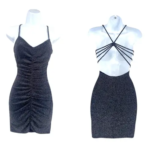 Midnight Doll Bodycon Party Dress Sz 0 Y2K Glam New Years Shimmer Strappy Club