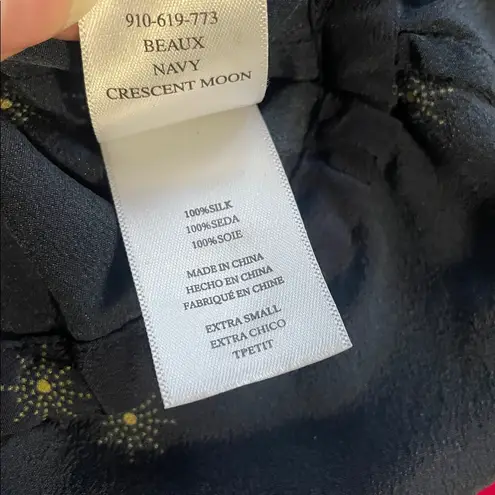 Rails  Beaux Ruffle Waist Silk Blouse In Navy Crescent Moon