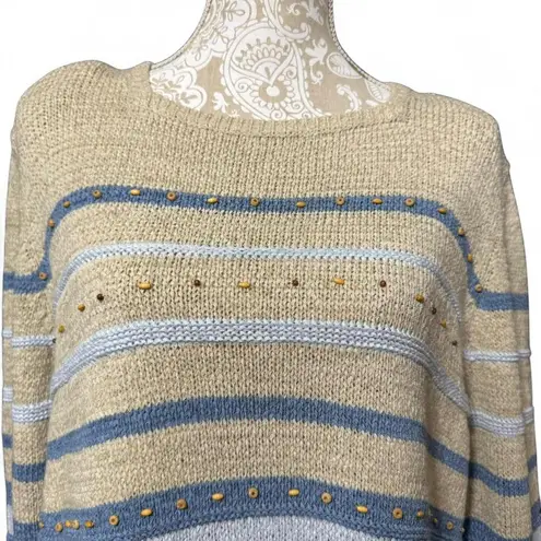 Alfred Dunner Coastal Grandma Core Blue Beige and White Sweater Preppy Vintage Size XL