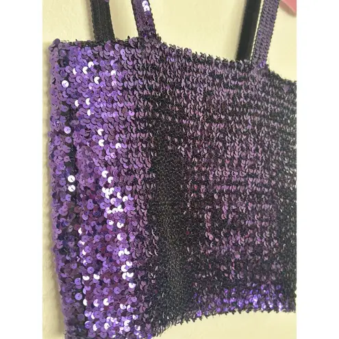 Vintage Small Partique Disco All over Sequin Purple Tank Top Party Club ILGQU