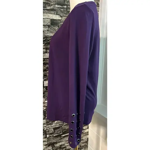 Halston Beautiful Dark Purple Top W/ Metallic Black Grommets Medium Boho
