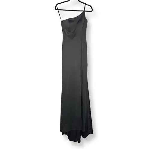 La Femme NWT  One Shoulder Long Black Deep Front Slit Maxi Gown