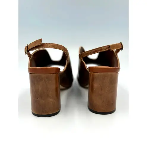 sbicca Real Leather Sling Back Chunky Heel Peep Toe Windor Brown size 7