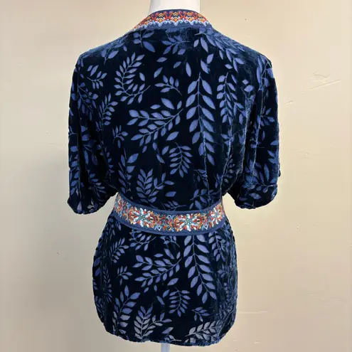 Johnny Was Jade Hayek Silk-Blend Navy Blue Velvet Wrap Top Size S
