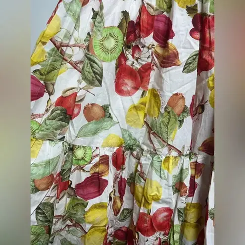 Cara Cara Women's 100% Cotton Tropical Fruit Ivory Melaine Midi Skirt Size XS Red