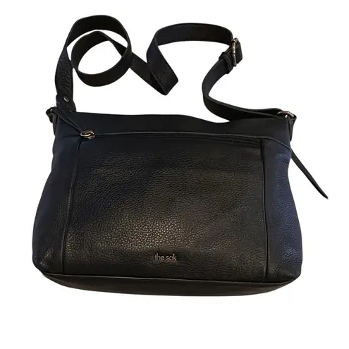 The Sak Leather Crossbody Bag Black Brown Suede Trim Boho Adjustable Strap