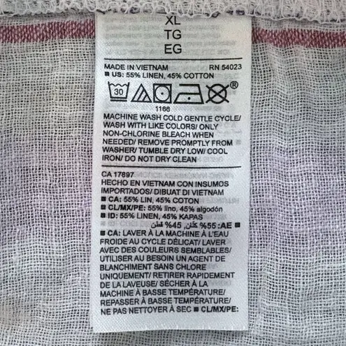 Old Navy Linen Blend Rolled Short Sleeve Tie-Hem Waist Striped Button Up Top Women’s XL