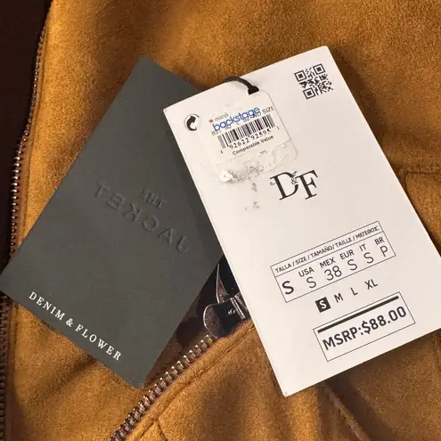 Denim & Flower Small Faux Suede Jacket Full-Zip Pocket Stretch Ricky Singh Brown