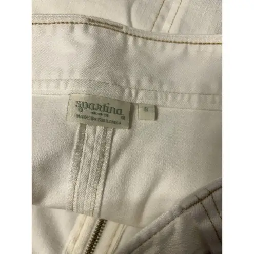 Spartina 449 White Stretch Denim Jean Mini Skirt Full Gold Zip Front Size 6