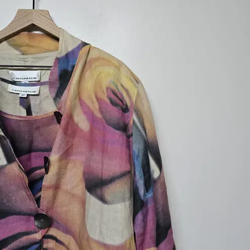 Carol Rose Caroline Rose Linen Lined Jacket Blazer Pockets w/ Tank Art Colorful Sz 3X USA