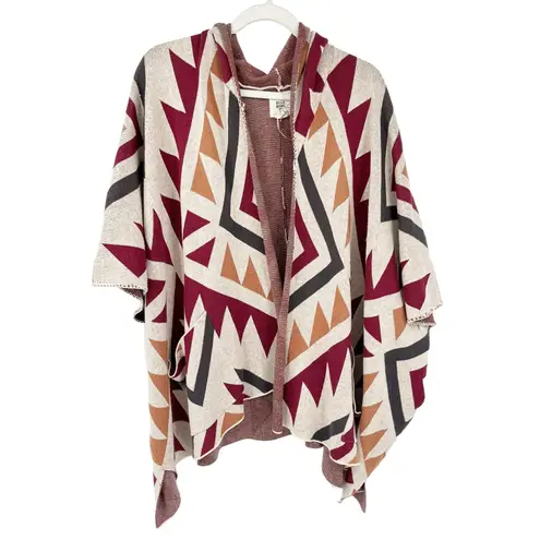 Billabong  Boho Aztec Enchanted Days Hooded Cardigan Sweater‎ Poncho Size M - Image 3