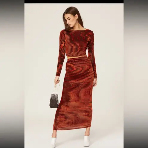 Ronny Kobo Collection Jay Velvet Maxi Skirt Purple wavy metallic size Pink Size XS