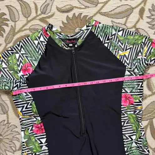 Floral Rash Guard Swimsuit Long Sleeve One Piece Rashguard Zip